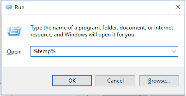Kemudian ketikkan temp pada fitur Run untuk membuka File Explorer lagi.