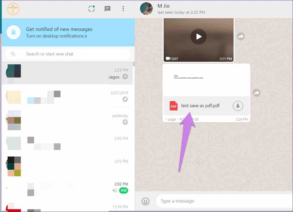 Langkah-langkah mengirim file berupa video di WhatsApp Web