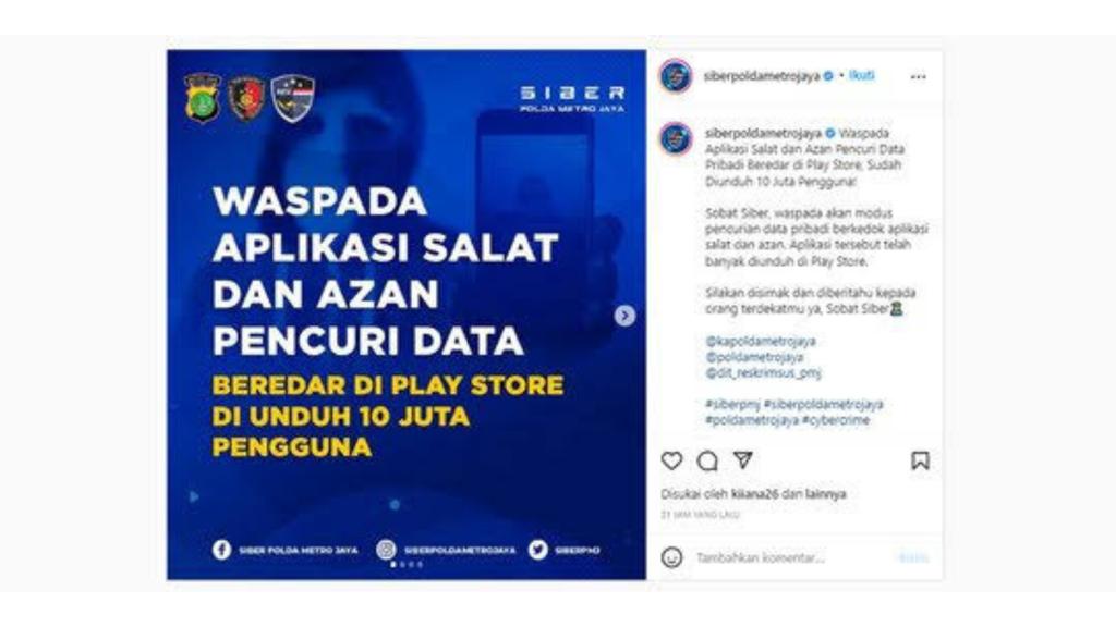 Tanggapan Polda Metro Jaya Terkait Aplikasi Adzan Pencuri Data Pribadi