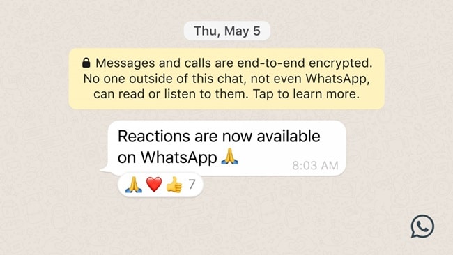 Reactions on WhatsApp Messages