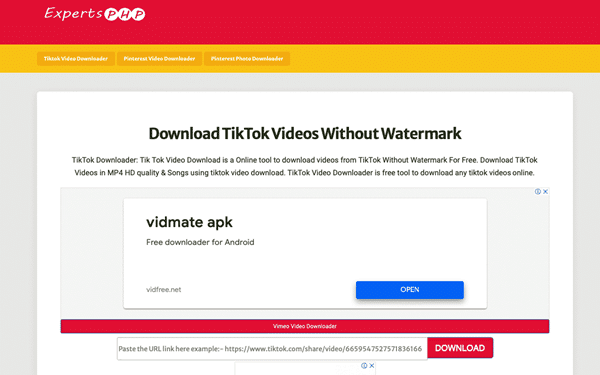 Cara download Snack Video tanpa watermark melalui situs Experts PHP